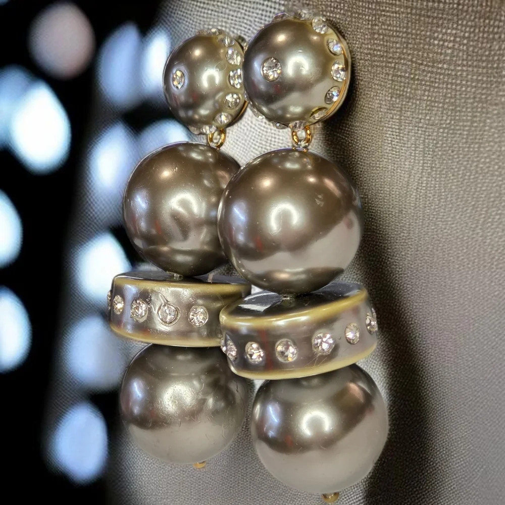 Lele Sadoughi Chunky Silver Ball Zircon Crystal Dangle Drop Earrings - Picture 2 of 6